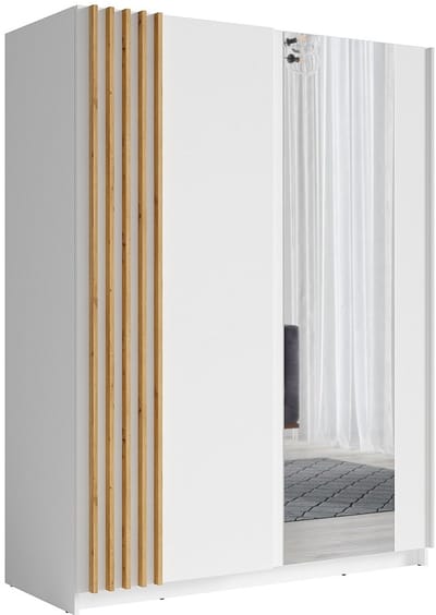 Vente-unique Kast met 2 schuifdeuren - Met spiegel - L150 cm - Wit en houteffect - CALELA