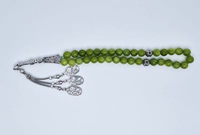 Handgemaakte tesbih "tasbih" natuursteen " Kraal Koreaanse jade" - Aantal kralen 33 - Diameter kralen 10 MM - met metaal tassel "model 6" - Een mooi cadeau-idee
