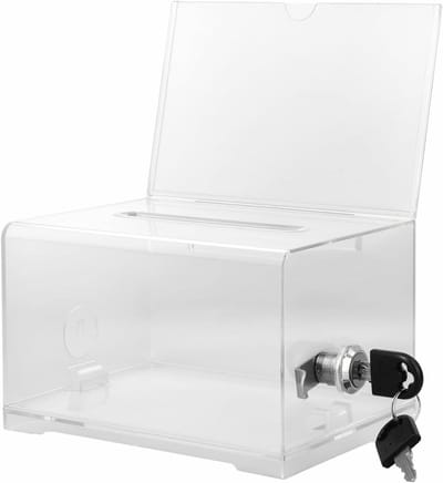Ronte - Donatiebox voor acryl met sleutel - Transparante urn - Geldcassette voor Rifa-tickets - Brievenbus - Stembus - Aanbevelingsdoos