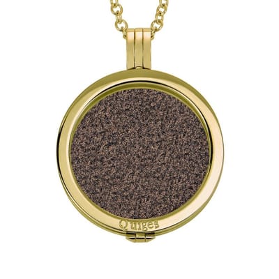 Quiges - Munthouder met Ketting en Munt 33mm Glitters Bruin - RVS Goudkleurig - ERHS272