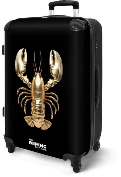 NoBoringSuitcases.com® - Koffer groot - Rolkoffer lichtgewicht - Zwart - Gouden kreeft - Reiskoffer met 4 wielen - Valies grote trolley XL op wieltjes - Harde reistrolley met TSA slot - 20 kg bagage - Reizen