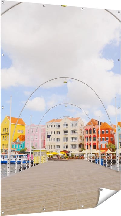 Gards Tuinposter Willemstad Gekleurde Huisjes in Cura�ao - 120x180 cm - Tuindoek - Tuindecoratie - Wanddecoratie buiten - Tuinschilderij