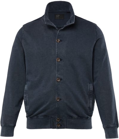 JP 1880 - Heren - Sweatvest opstaande kraag knoopsluiting vintage look - Navy blauw - Maat 6XL