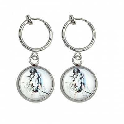 Klem oorbellen- paard -zilverkleur-geen gaatje-Charme Bijoux