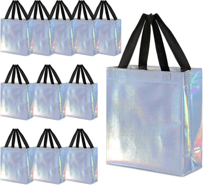 Herbruikbare Geschenkzakken met Handvat - 24 Stuks, Grote Iriserende Tas voor Verjaardag, Bruiloft en Cadeaus - 25 x 20 x 10 cm, Ideaal voor Winkelen en Feesten