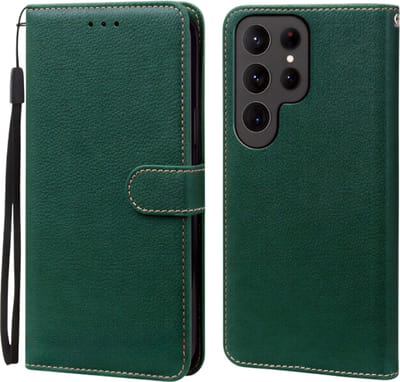 Mobiel Hoesje Geschikt voor Samsung Galaxy S25 Ultra – Luxe Lederen Portemonnee Flip Hoesje met Pasjeshouder, Magneetsluiting & Volledige Bescherming, Telefoonhoes Book Cover Case-Donker groen