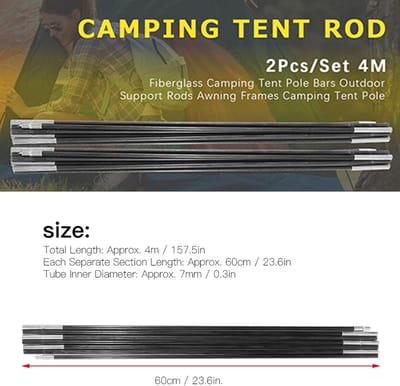 Tentstok Glasvezel - Tarpstokken Luifel - Kamperen Outdoor - Opvouwbaar 4 Meter - 2 Stuks 7mm