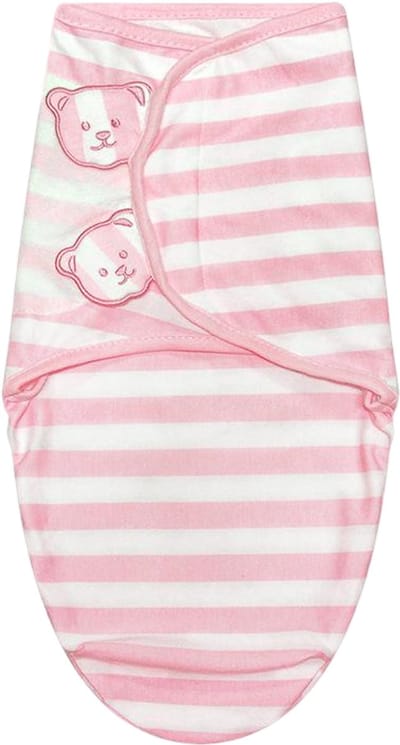 1-Pack Baby Swaddle Blanket - Geschikt voor pasgeborenen van 2-6 maanden - Swaddle Blanket Gemaakt van 100% Katoen - Verstelbare Slaapzakdeken-Roze horizontale strepen met een berenkop