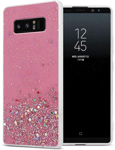 Cadorabo Hoesje geschikt voor Samsung Galaxy NOTE 8 in Roze met Glitter - Beschermhoes van flexibel TPU silicone met fonkelende glitters Case Cover Etui