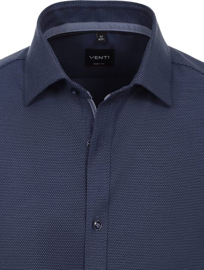 Venti Heren Overhemd Donkerblauw Body Fit Met Stretch - XXL