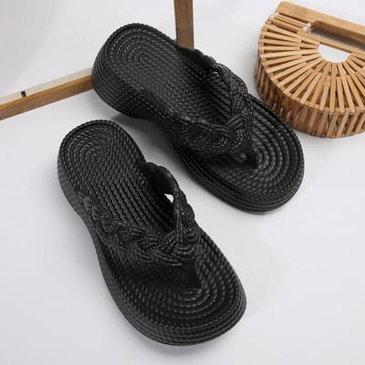 Dames Slippers Plateau Sleehakken Teenslippers Zomer Casual Comfortabele Instappers Designer Strandjurk Sandalen   Sport Dames Schoenen 40-41 black