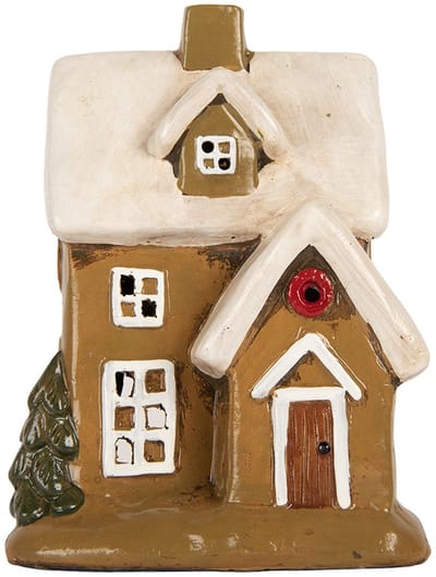 Clayre & Eef Waxinelichthouder Huis 15x12x20 cm Bruin Keramiek
