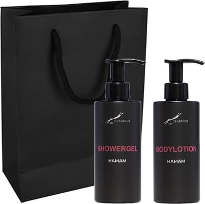 Douchepakket Hamam - Showergel + Bodylotion - 300 ml per fles - set van 2 stuks - met luxe gift tas - cadeau - giftset voor hem en haar