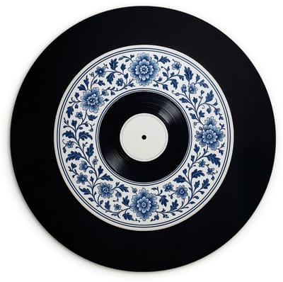 WallCircle® Wandcirkel 120x120 cm - Muurcirkel Vinyl - LP - Delfts Blauw - Muziek - Muurdecoratie woonkamer - Wanddecoratie slaapkamer - Kamer decoratie accessoires - Ronde schilderijen XXL