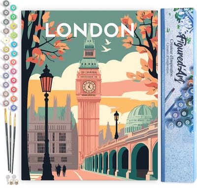 Figured'Art Schilderen op Nummer Volwassenen canvas Reisposter Londen II- Handwerk acrylverf Kit DIY Compleet - 40x50cm zonder frame