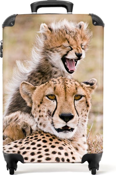 NoBoringSuitcases.com - Koffer - Cheeta - Wilde dieren - Savanne - Portret - Past binnen 55x40x20 cm en 55x35x25 cm - Trolley handbagage - Valiezen met wieltjes volwassenen - Reiskoffer op wielen - Rolkoffer lichtgewicht