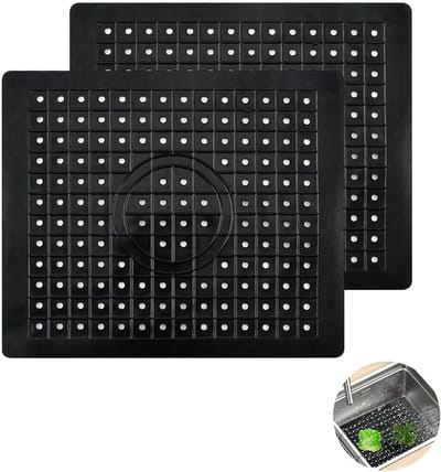 Set van 2 Keukenafvoer Matten, 31 x 26 cm, Rubber Inleg voor Afvoer, Bescherming tegen Krassen en Vlekken, Voedselveilige PVC (Zwart)