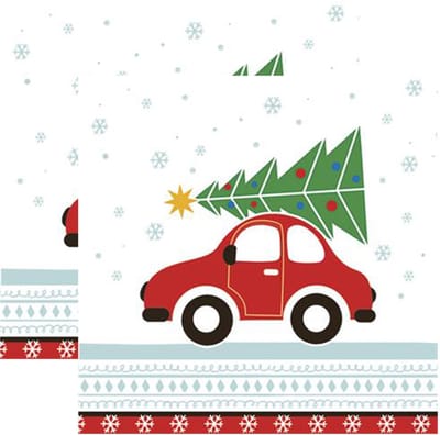 Daisy kerst thema servetten - 40x st - 33 x 33 cm - auto met kerstboom - papier - kerstversiering