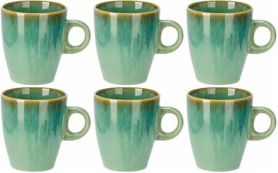Siaki Koffiemok / theemok Faye - groen - set 6x - 220 ml - mokken - kerammiek - tas