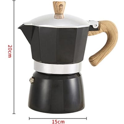 Aluminium Koffiepot met Houtnerf Handvat Moka Koffiepot Outdoor Draagbaar Koffiezetapparaat Tool Mat Zwart 300ML 300ml mat zwarte kleur