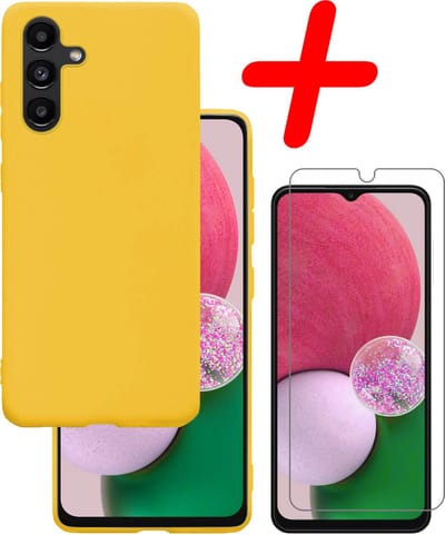 Hoesje Met Screenprotector - Geschikt voor Samsung Galaxy A13 5G - Sterk & Shockproof - Back Cover - Siliconen Case - Telefoon Hoes - Geel