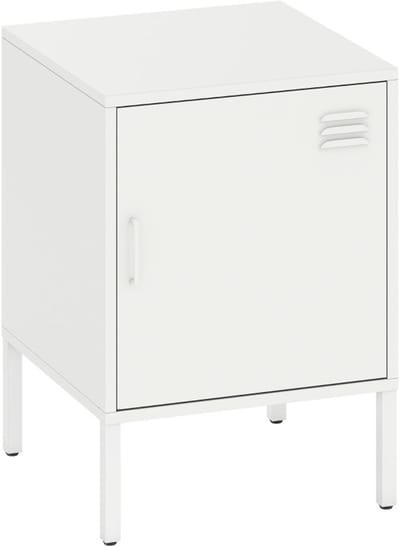 Merax Nachtkastje Metaal – Bijzetkast met Deur en Verstelbare Plank – Compact Nachtkastje voor Slaapkamer en Woonkamer – Wit