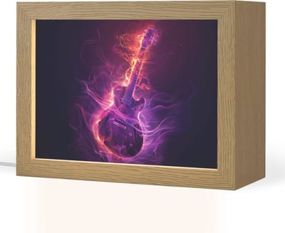 Nachtlampje 20x15 cm - Kinder lampje - Gitaar - Muziek - Rook - Paars - Tafellamp kinderkamer - Slaapkamer lamp - Bedlamp kinderen - Kinderlampje stopcontact - Wandlamp babykamer - Nachtlampjes