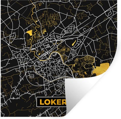 Muurstickers - Sticker Folie - Goud - Lokeren - Kaart - Plattegrond - Stadskaart - 100x100 cm - Plakfolie - Muurstickers Kinderkamer - Zelfklevend Behang XXL - Zelfklevend behangpapier - Stickerfolie