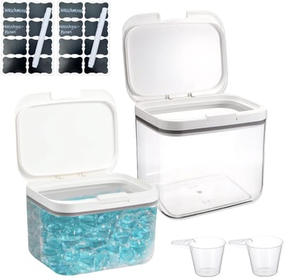 Opbergdoos met deksel, waspods container set met luchtdichte deksel, opbergdoos kliksluitingen met lepels, voor geurbooster in de waskamer