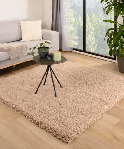 Vierkant hoogpolig vloerkleed - Shaggy Grand beige 160x160
