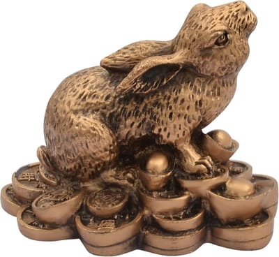 Solidchoice - Feng Shui Ornament Konijn Beeldje met Geluks Munt voor Thuisdecoratie