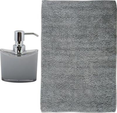 MSV badkamer droogloop mat/tapijt - Bologna - 45 x 70 cm - bijpassende kleur zeeppompje - grijs
