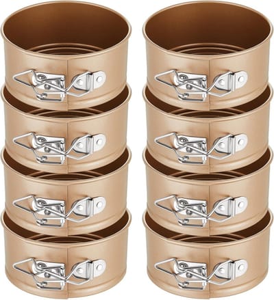 Set van 8 Mini Springvormen Rond - Kleine Cheesecake Bakvormen met Losse Bodem - Antiaanbak - 10cm