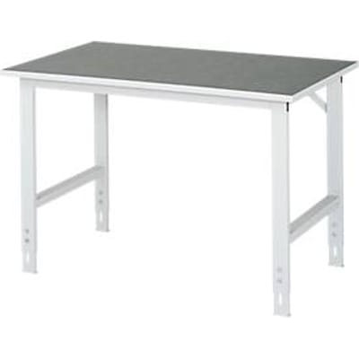 Rau werktafel Tom, handmatig in hoogte verstelbaar, 25 mm spaanplaat met linoleum bekleding, tot 500 kg, B 1250 x D 800 x H 760-1080 mm, lichtgrijs/lichtgrijs