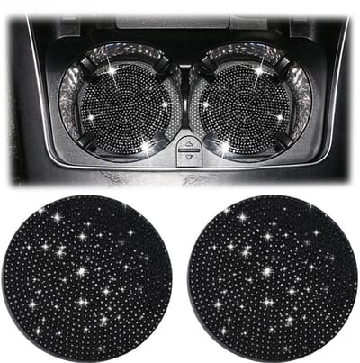 Allecto - Autobekerhouder - Universeel - Bling - 7 cm - Strass - Onderzetter voor auto-interieur - Geschikt voor de meeste voertuigen - Zwart