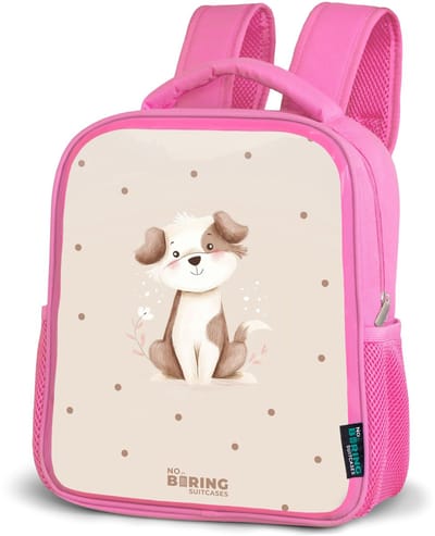 NoBoringSuitcases.com® - Rugzak roze - Schooltas meisjes - Honden pup omringd door bruine stippen - Kinder rugtas meisje - Boekentas kind - Kinderrugzak voor school - Schoolrugzak