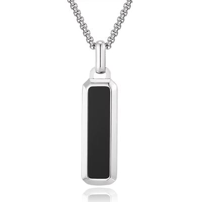 Mendes Zilverkleurige Heren Ketting met Rechthoekige Zwarte Inlay