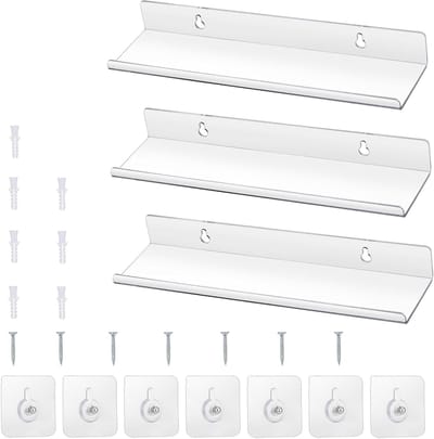 3-delige Heldere Acryl Planken, 30 cm Zelfklevende Zwevende Wandplanken, Geen Boren, Opbergrekken voor Badkamer, Woonkamer, Keuken en Kantoor