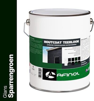 Afinol Houtcoat Teerlook Glans Sparrengroen 5 liter - Bescherming tegen weersinvloeden - UV bestendig - Niet kleverig - Dekkende Hout Beits - In Mat of Glans - In Zwart, Antraciet en Groen