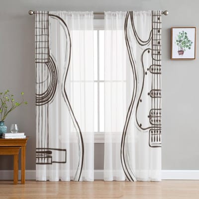 Muzieknoten Zwart Wit Transparant Gordijn Voor Woonkamer Slaapkamer Voile Gordijnen Voor Raam Organza Gordijnen Feest Tule Draperieën 135W x 114H(cm)