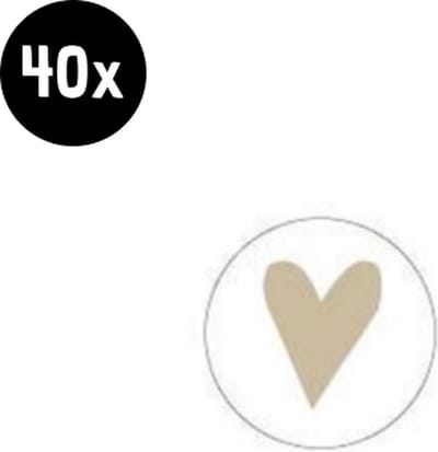 40x Sluitsticker Hart | Wit | Goud Folie | 26 mm | Sluitzegel Hartje | Sluitsticker | Chique inpakken | Traktatie - Verjaardag - Feest | Trouwkaart | Geboortekaart