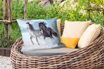 Buitenkussens - Paarden - Winter - Dieren - Natuur - Sneeuw - 60x40 cm - Weerbestendig