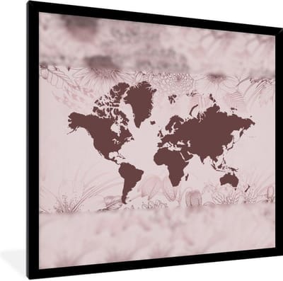 Poster in lijst - Fotolijst 40x40 cm - Posters - Wereldkaart - Bloem - Rood - Posterlijst zwart - Decoratie - Wanddecoratie woonkamer - Muurdecoratie slaapkamer