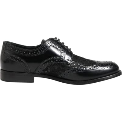 Dolce & Gabbana Zwarte Leren Floral Kant Jurk Formele Schoenen