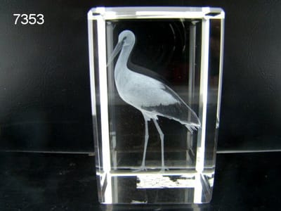 3D Lasergravure Ooievaar in Glasblokje – 5 x 5 x 8 cm – Inclusief Geschenkverpakking
