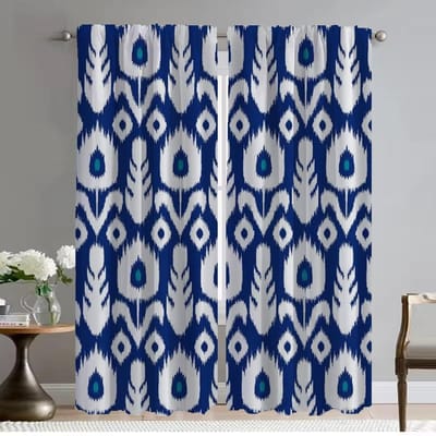 Geometrische Patronen Polyester Gordijnen voor Slaapkamer Raamgordijn voor Kamer 2 Panelen Scheidingswand Halloween Decoratie Shades Woonkamer W50xH70cmx2pcs-CL blue