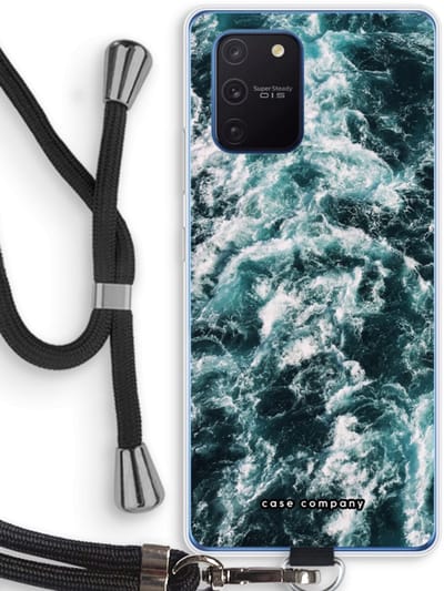 Case Company® - Hoesje met koord geschikt voor Samsung Galaxy Note 10 Lite hoesje met Koord - Zee golf - Telefoonhoesje met Zwart Koord - Bescherming aan alle Kanten en Over de Schermrand