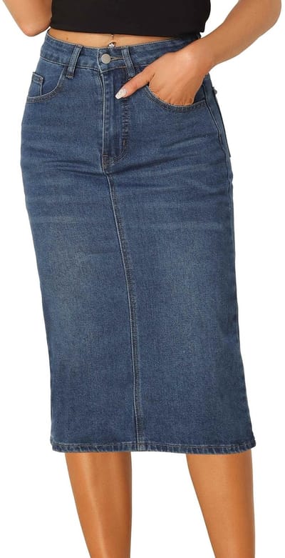 Dailygoods- Jeansrok hoge taille - Midi-stretch denimrok - Dames - Comfortabel - Duurzaam - Trendy ontwerp