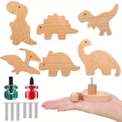 6 stuks Houten Dier Kastknop, Decoratieve Meubel Ladekastknoppen, Knoppen in Dierenvorm, Ladeknoppen met Bevestigingsschroeven en Schroevendraaier 6-Pack