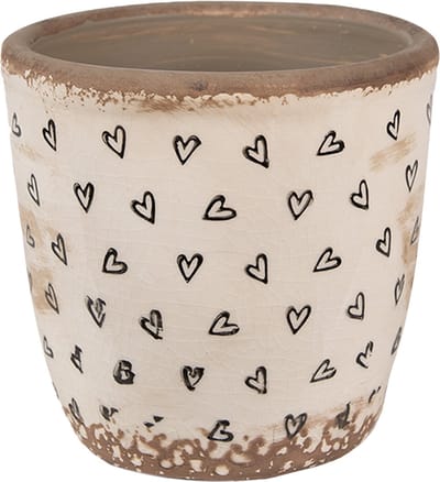 Keramiek Bloempot voor Binnen – Zwarte Hartjes – Rustieke Pot – Ø 13 cm – Hartjesmotief